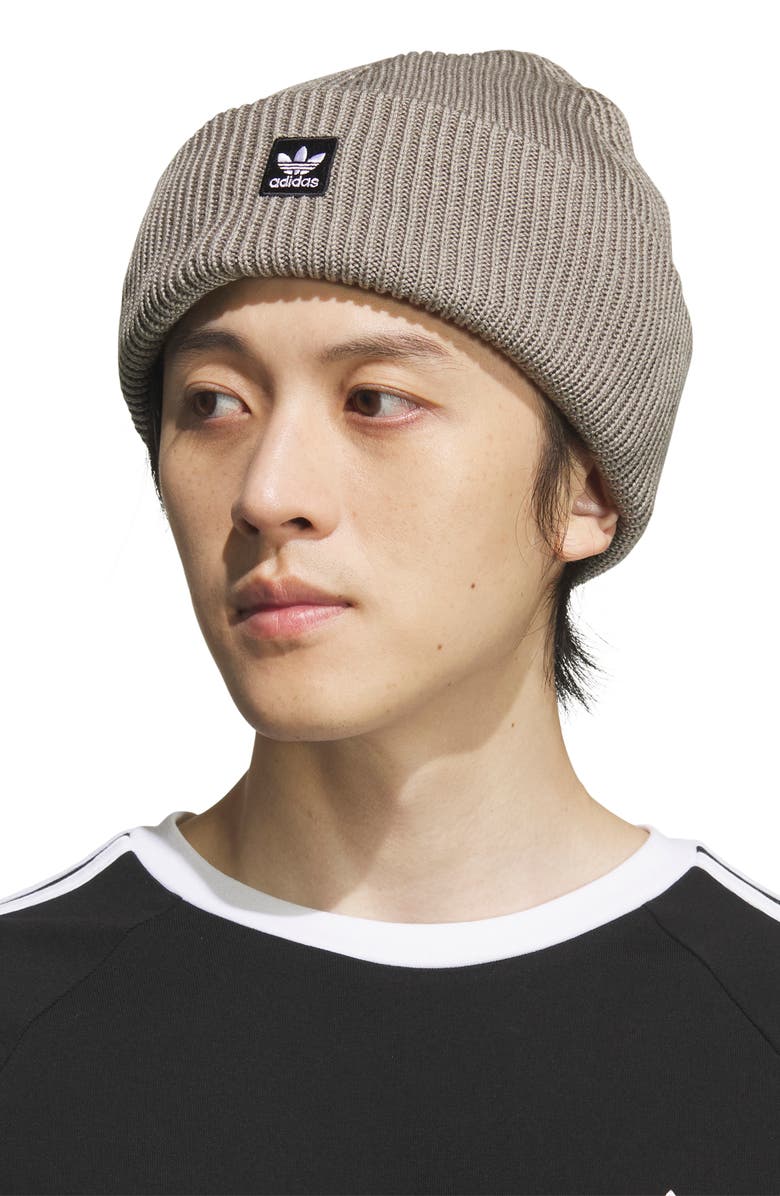 adidas Terrace Ribbd Beanie, Alternate, color, Silver Pebble / Black/ White
