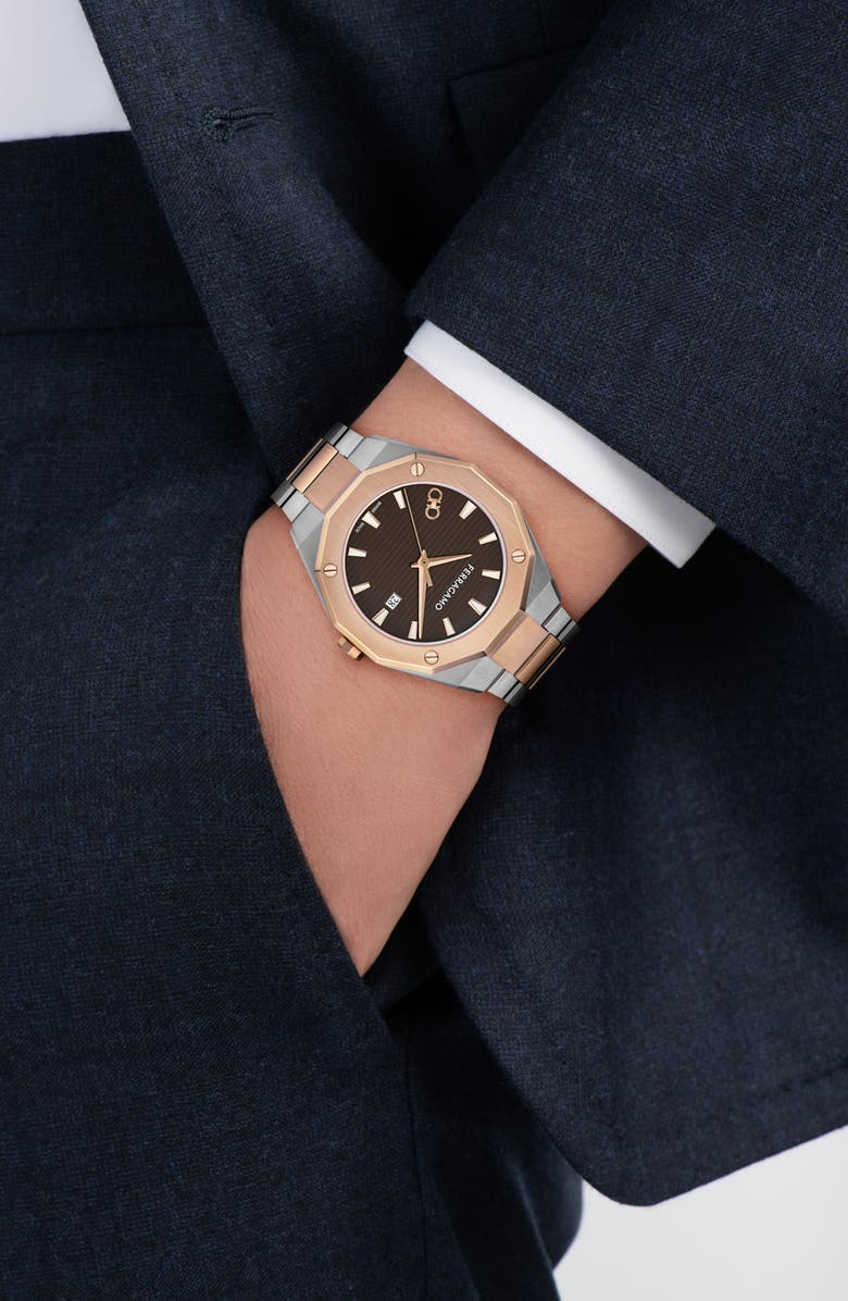 FERRAGAMO Edge Two-Tone Bracelet Watch, 40mm, Alternate, color, Two Tone