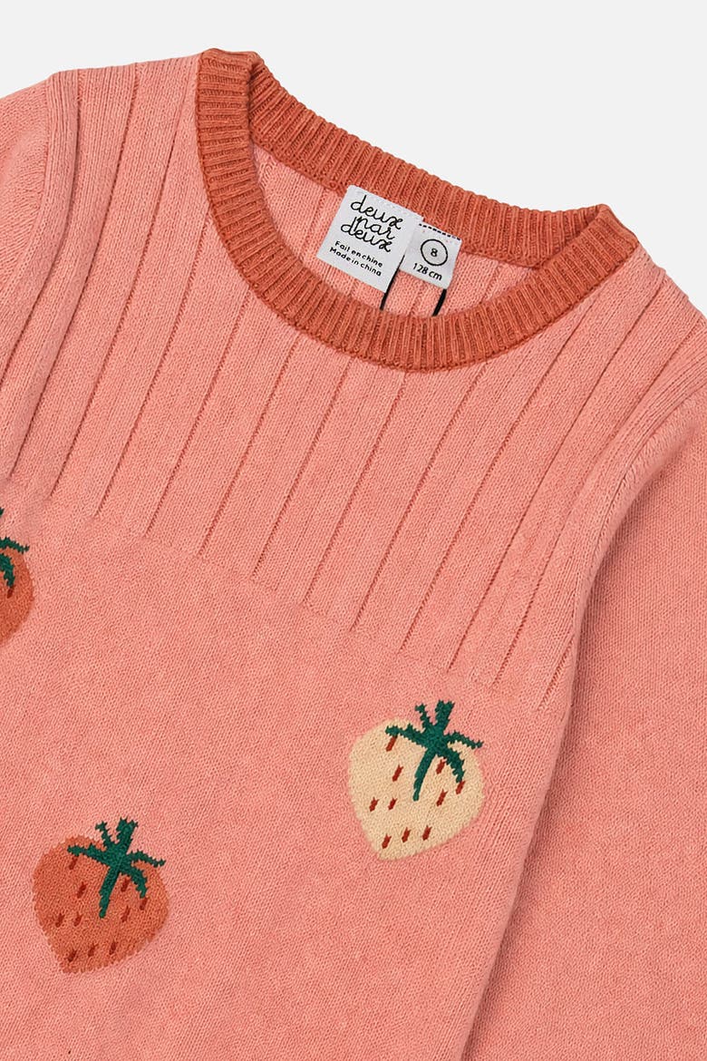 Knitted Strawberry Jacquard Ribbed Trim Dress, Alternate, color, Pink