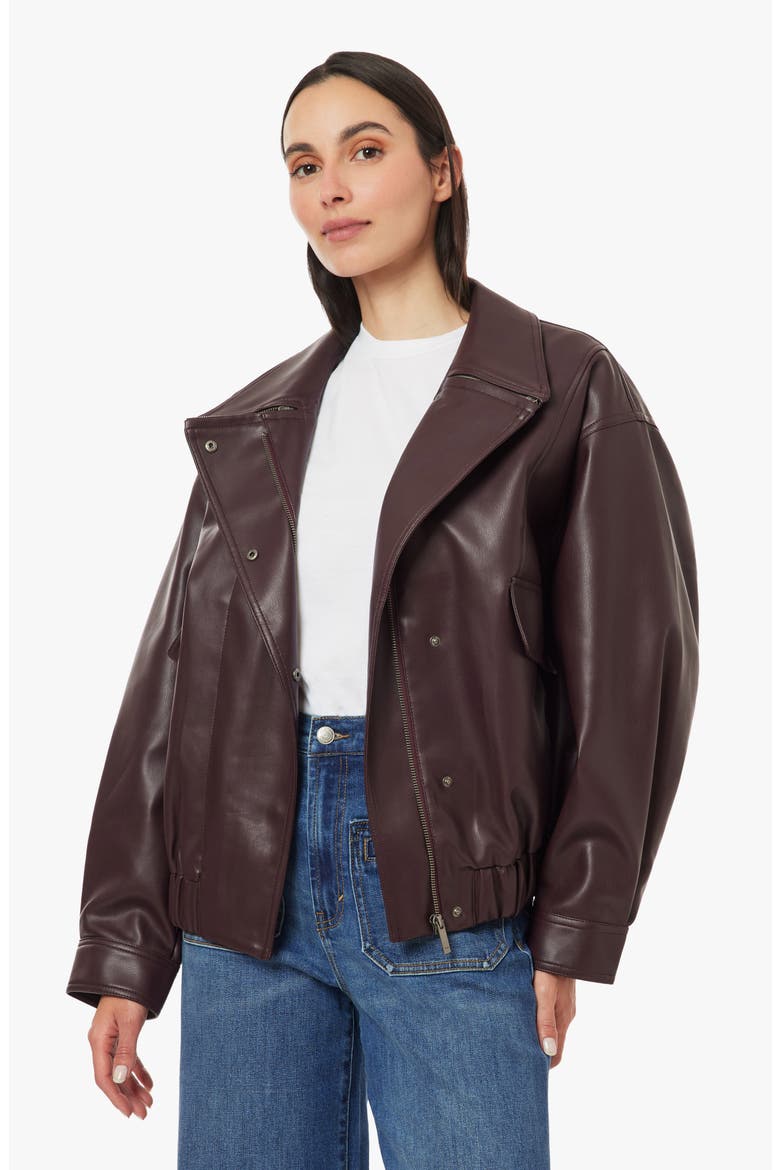 Faux Leather Funnel Neck Jacket, Alternate, color, WINETASTING