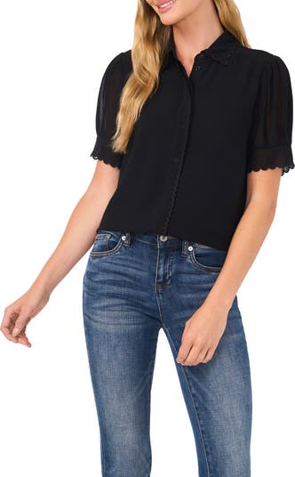 売れ筋商品|||セセ カットソー トップス レディース Women's Scalloped Puff-Sleeve Button-Front Blouse New Ivory CeCe Scallop Trim Button-Up Shirt | Nordstrom