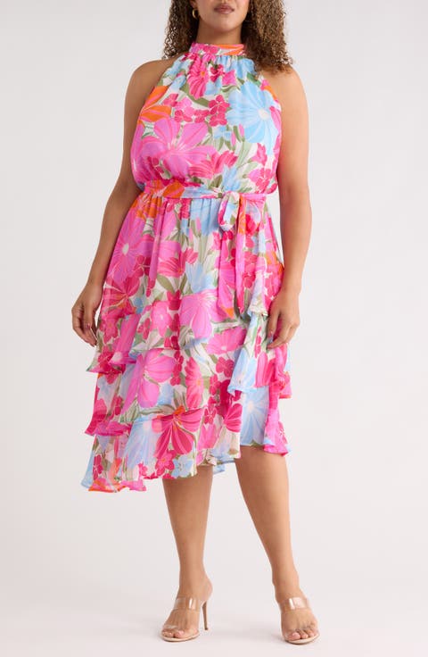 Calista Floral Ivone Ruffle Midi Dress (Plus)