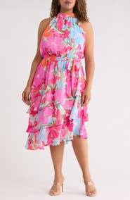 SUGARLIPS Calista Floral Ivone Ruffle Midi Dress