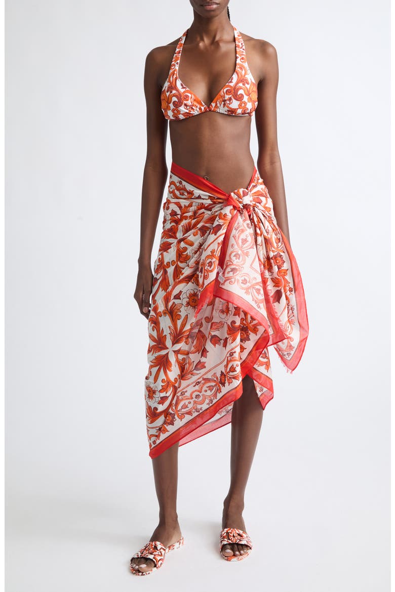 Batista Majolica Print Silk Sarong, Main, color, MAJOLICA ORANGE
