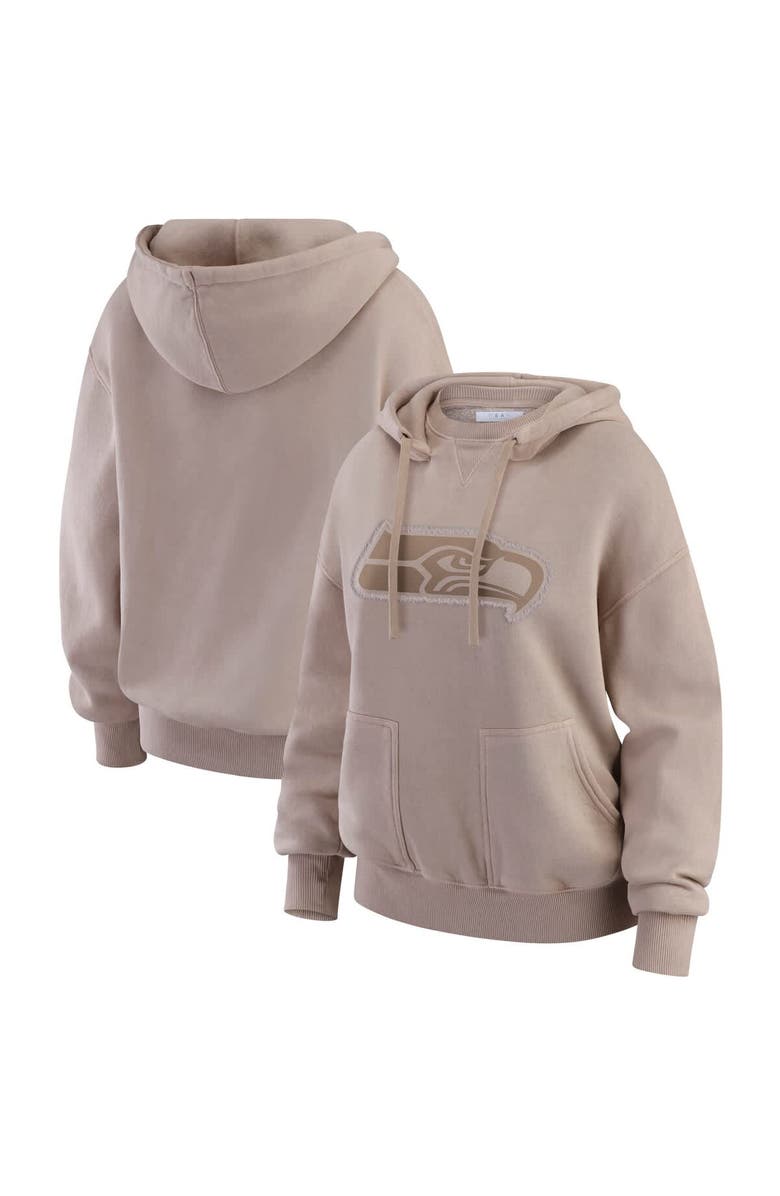 WEAR by Erin Andrews Women's WEAR by Erin Andrews Tan Seattle Seahawks Washed Pullover Crewdie, Main, color, Tan