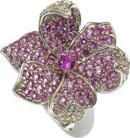SUZY LEVIAN Sterling Silver & Pink Sapphire Flower Ring