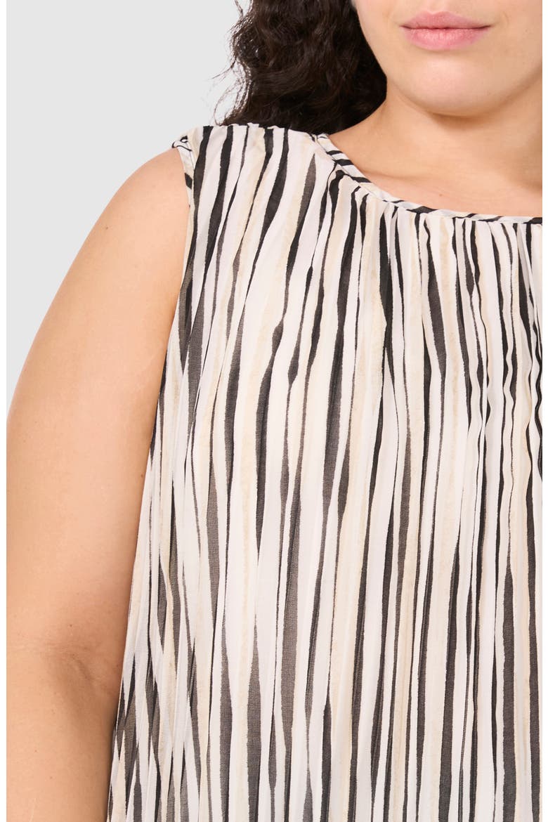 Stripe Sleeveless Pleated Shell, Alternate, color, NEW IVORY