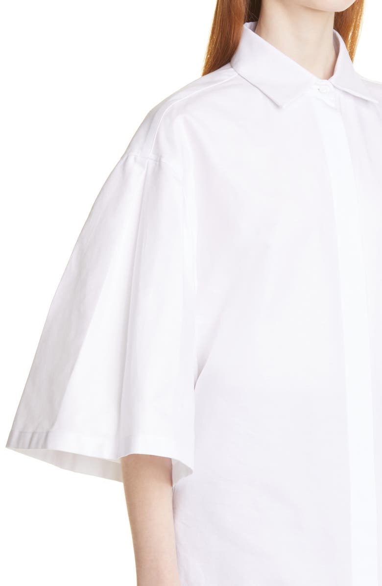 Max Mara Cape Sleeve Cotton Button-Up Shirt, Alternate, color, Bianco Ottico