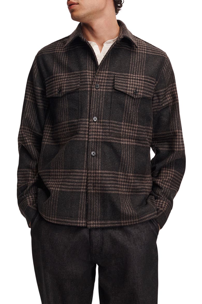 Austin Plaid Wool Blend Shirt Jacket, Main, color, BROWNPLAID