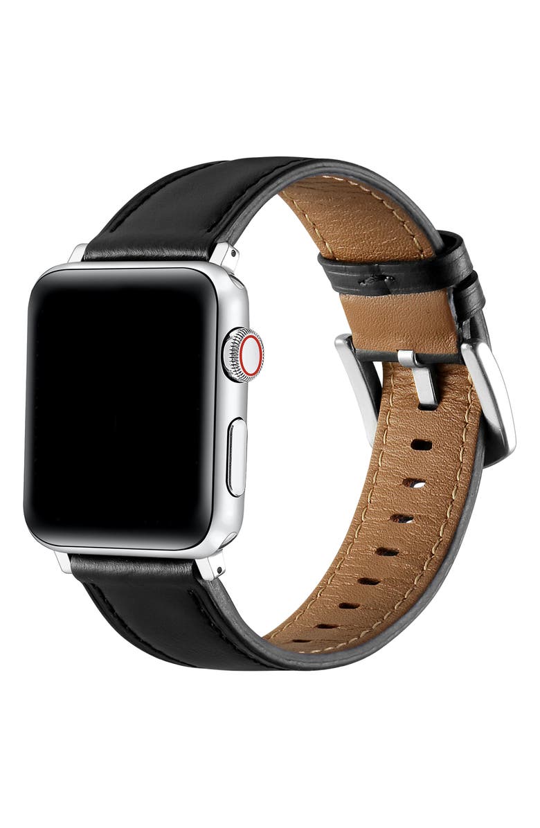The Posh Tech Drake Leather Apple Watch<sup>®</sup> Watchband, Alternate, color, Black