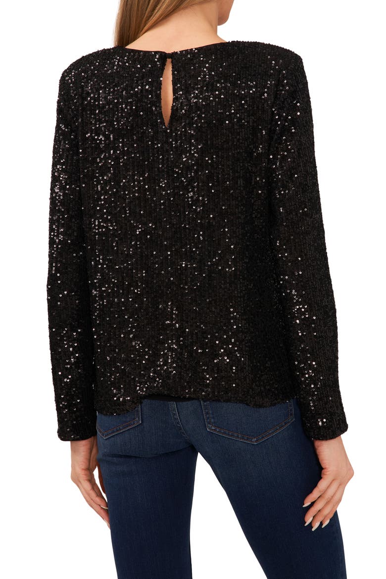Sequin Long Sleeve Top, Alternate, color, RICH BLACK