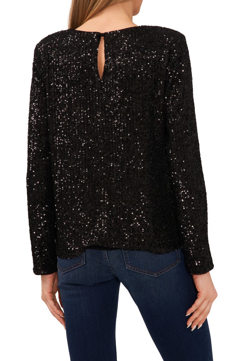 CeCe Sequin Long Sleeve Top, Alternate, color, Rich Black