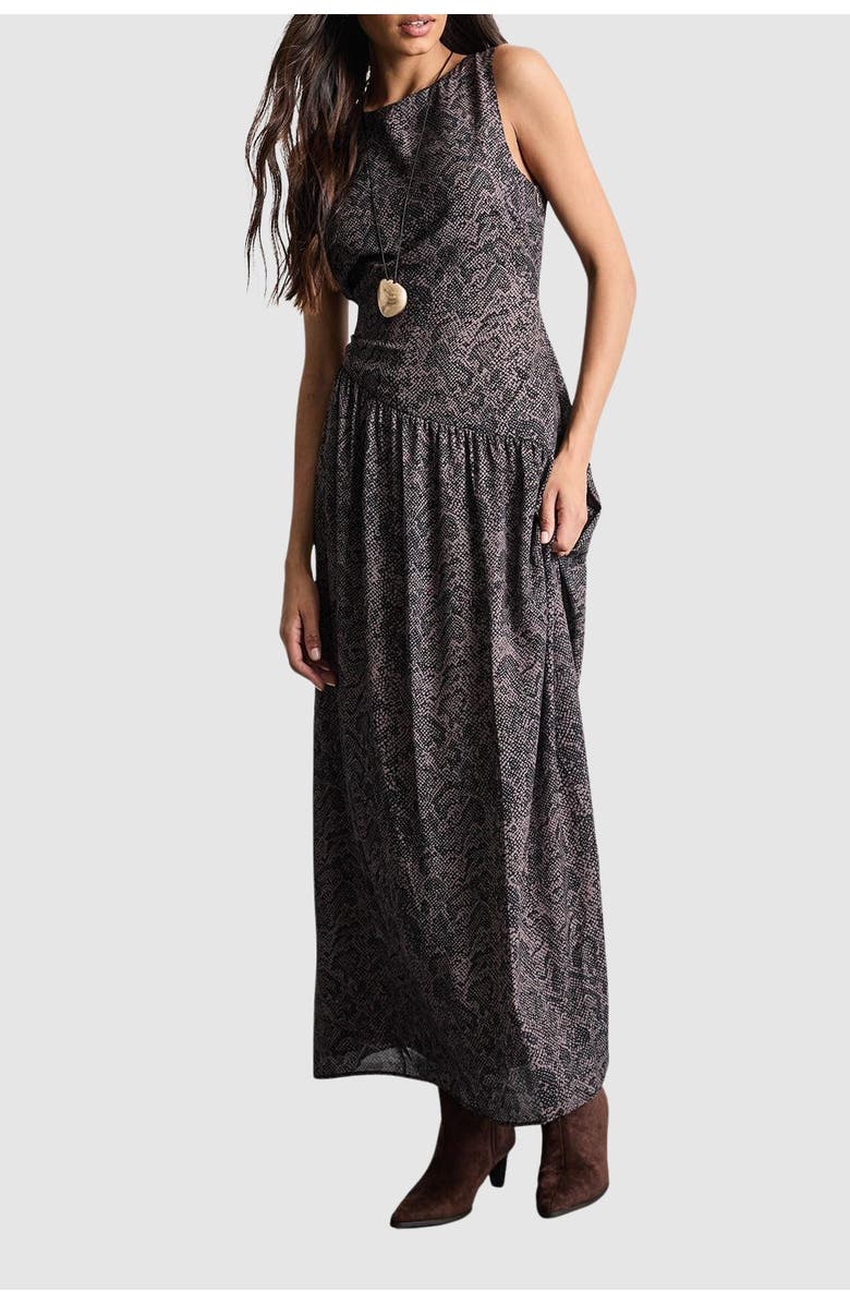 Warehouse Printed Chiffon Tiered Maxi Dress, Alternate, color, Brown