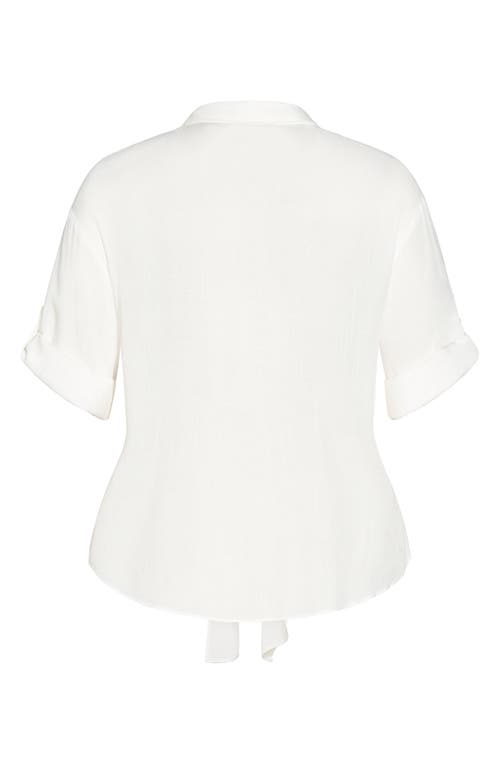 City Chic Tropical Tie Hem Button-up Shirt In White