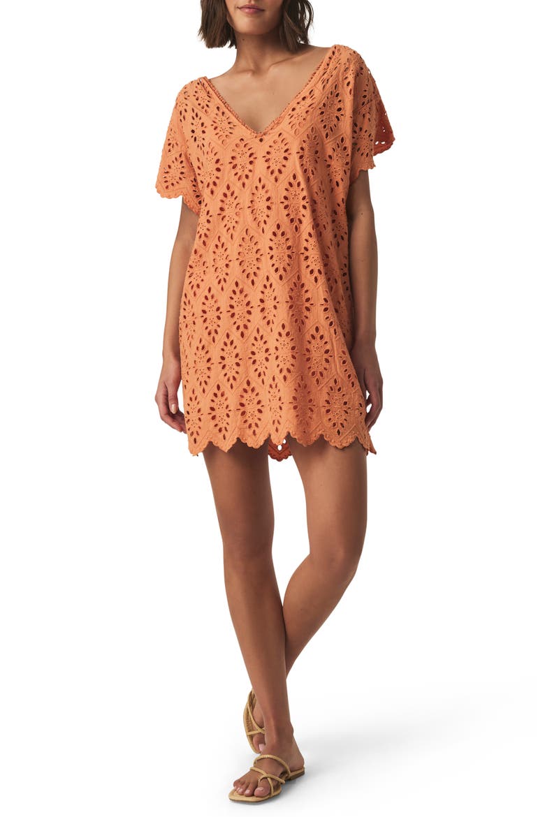 Cotton Eyelet Minidress, Main, color, ORANGE TIGER