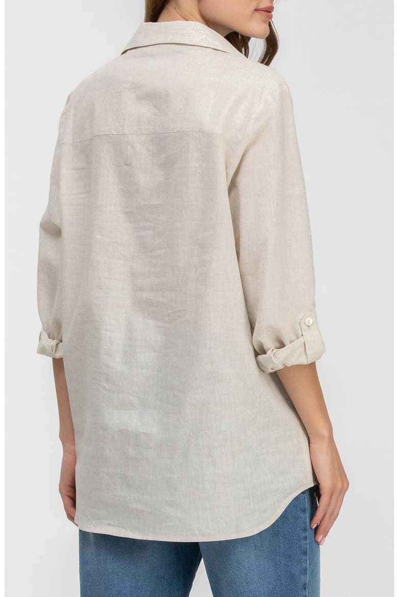 Safari Linen & Cotton Button-Up Maternity Shirt, Alternate, color, OAT MILK