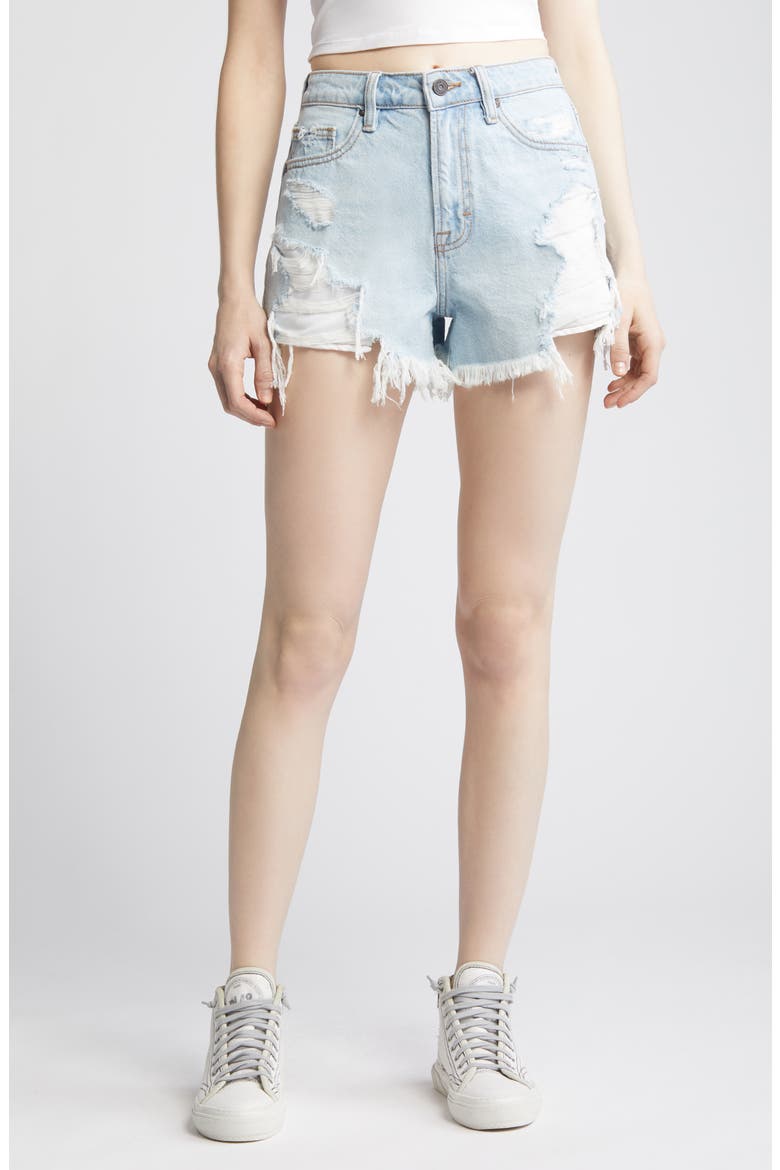 Ripped Cutoff Denim Shorts, Main, color, LIGHT WASH