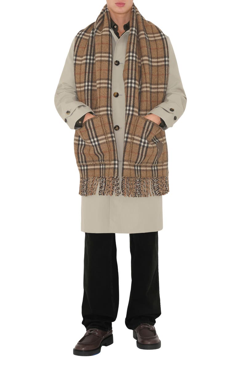 Burberry Reversible Check Cashmere & Wool Fringe Scarf, Main, color,