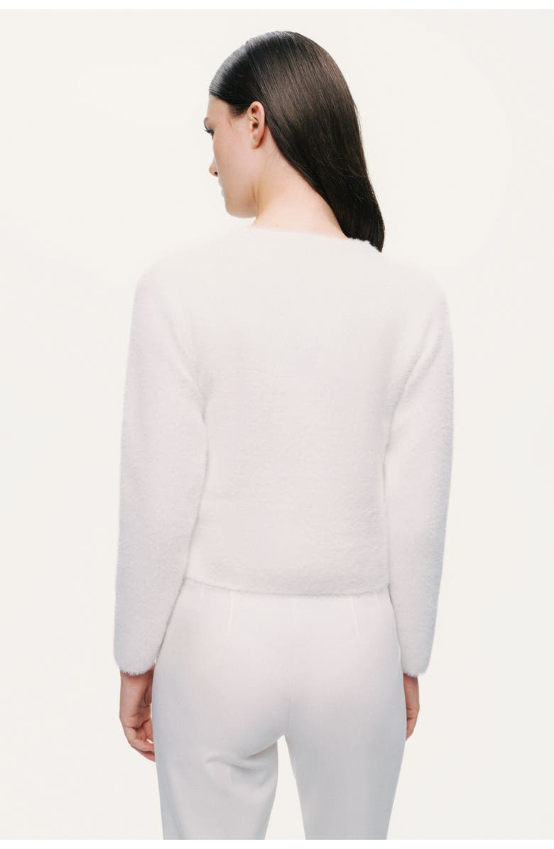 Nocturne Cropped Pearl-Button Crewneck Cardigan, Alternate, color, Ivory
