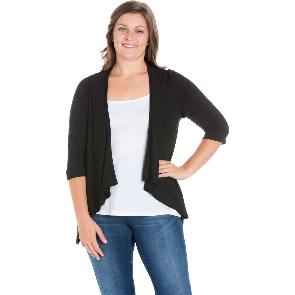 24seven Comfort Apparel Elbow Length Sleeve Open Cardigan In Black