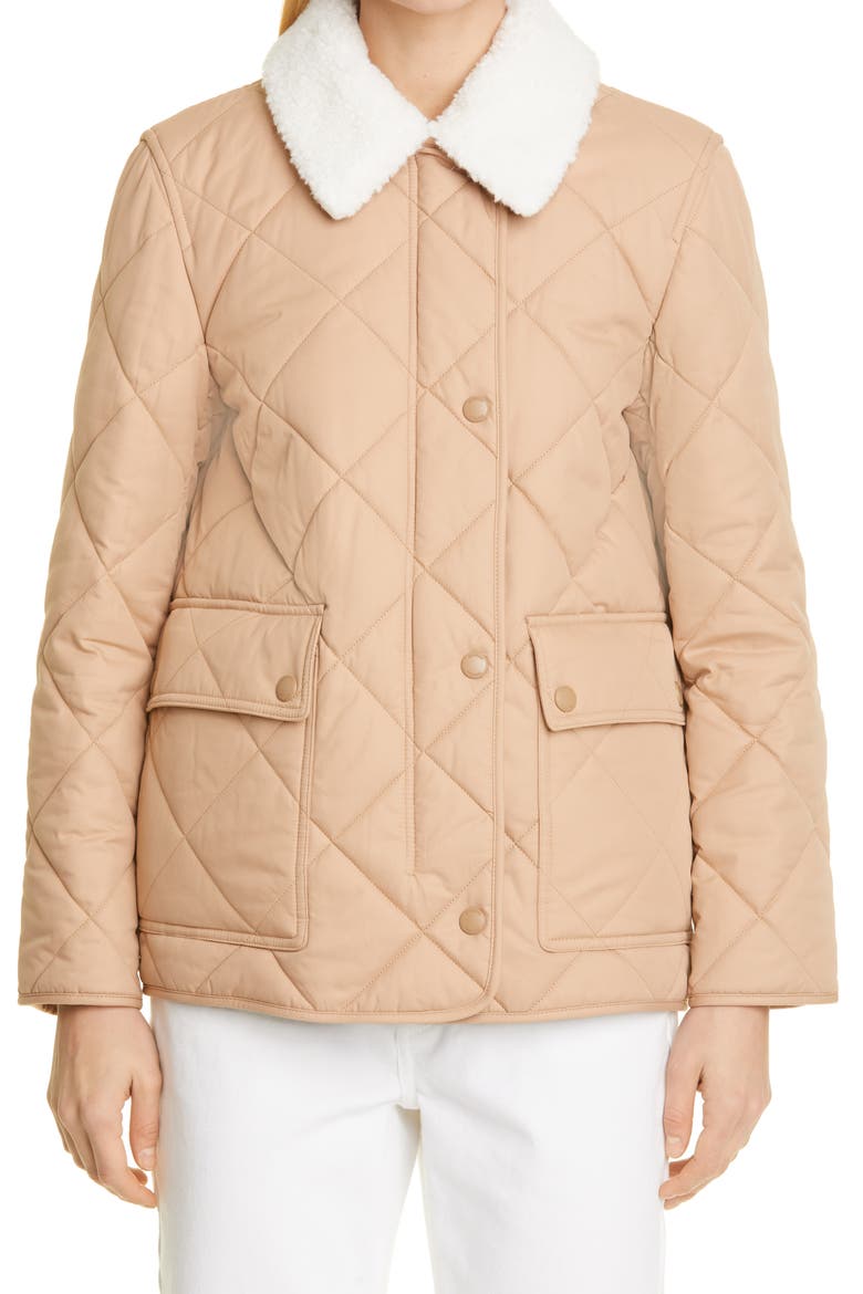 Kemptown Quilted Gabardine Coat with Removable Faux Shearling Collar, Main, color, CAMEL