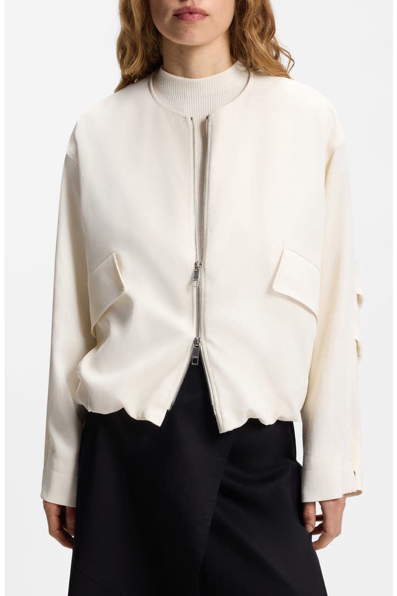 Jajila Bubble Hem Twill Bomber Jacket, Main, color, SOFT CREAM