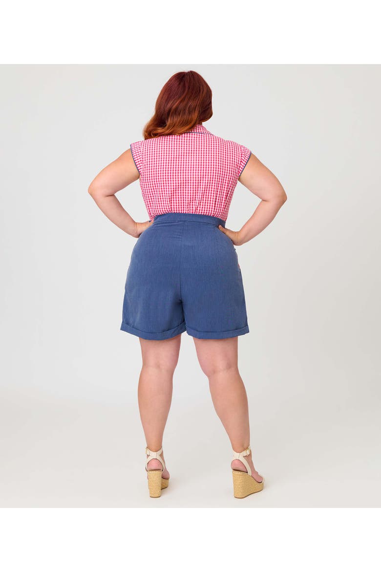 Plus Size High Waist Short, Alternate, color, Blue w/ Gingham Print
