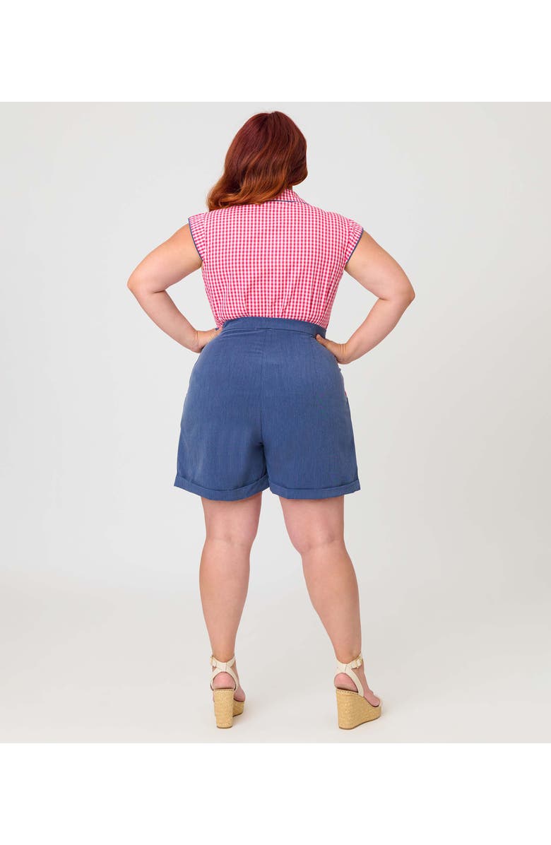 Unique Vintage Plus Size High Waist Short, Alternate, color, Blue W/ Gingham Print