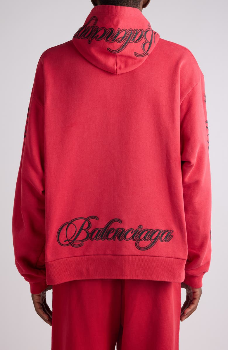 Balenciaga Big B Cursive Logo Embroidered Oversize Dry Fleece Hoodie, Alternate, color, 6167 Red/ Black
