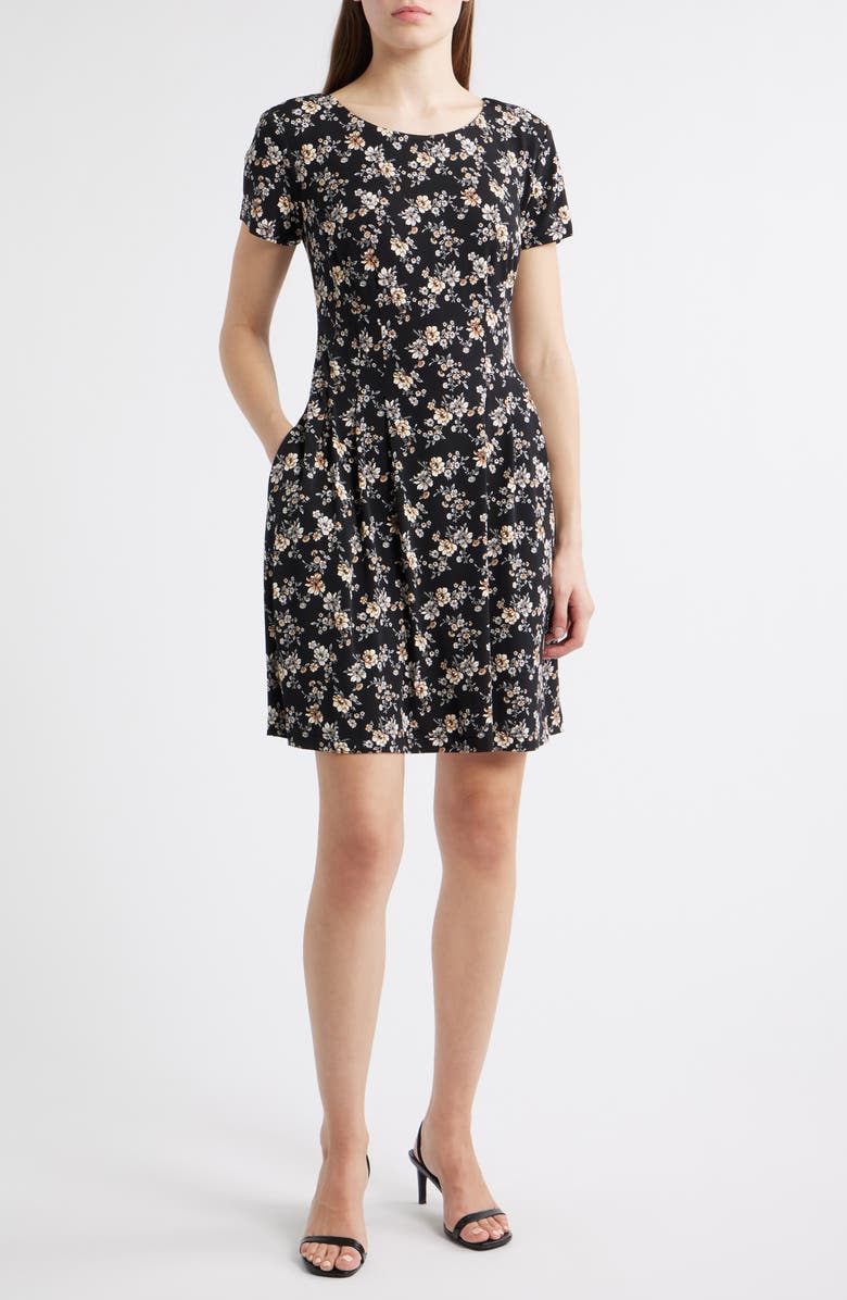 Connected Apparel Floral Dress, Main, color, Black