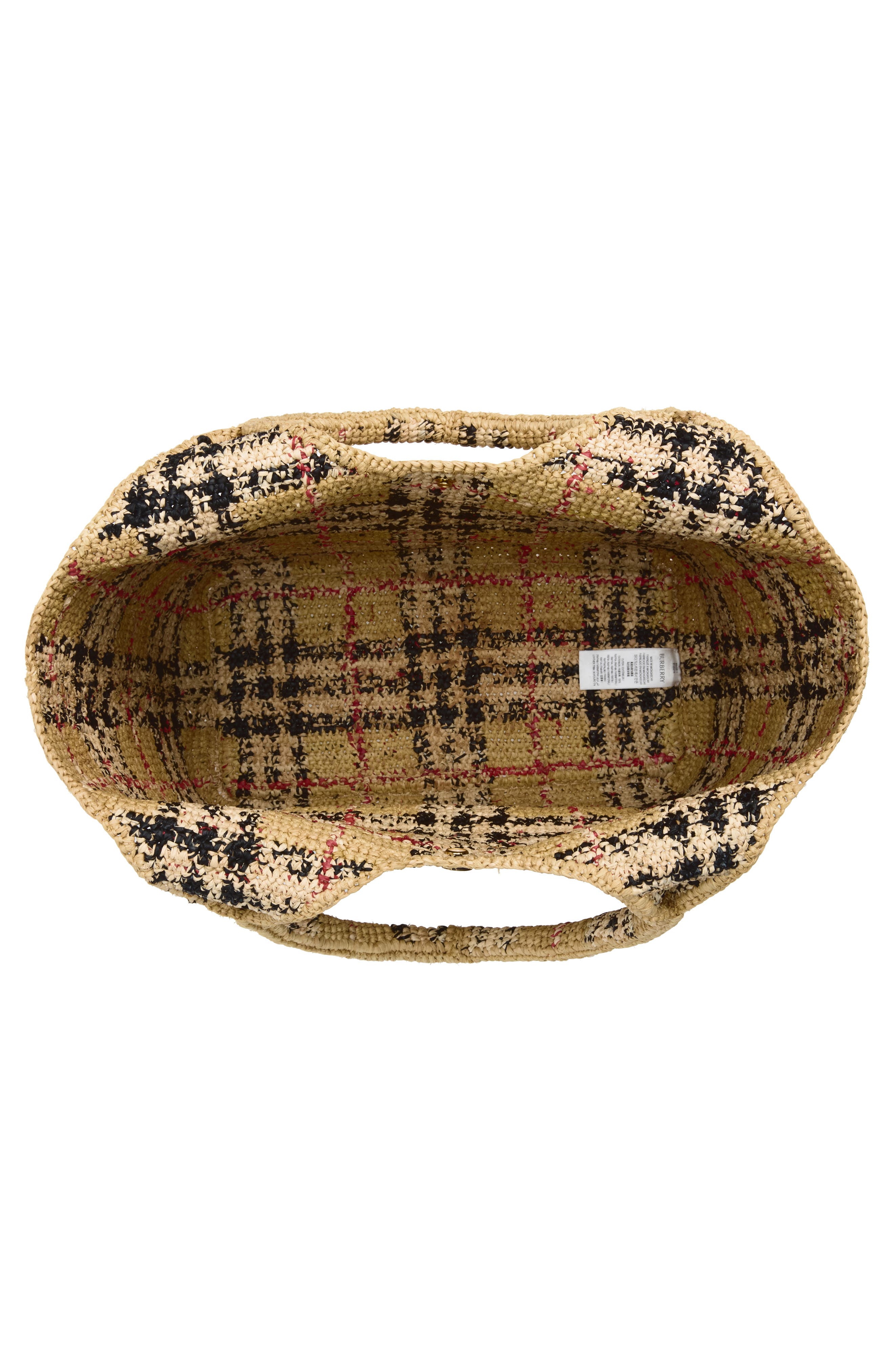 Burberry Small Margate Check Raffia Tote, Alternate, color, Sand Ip Check