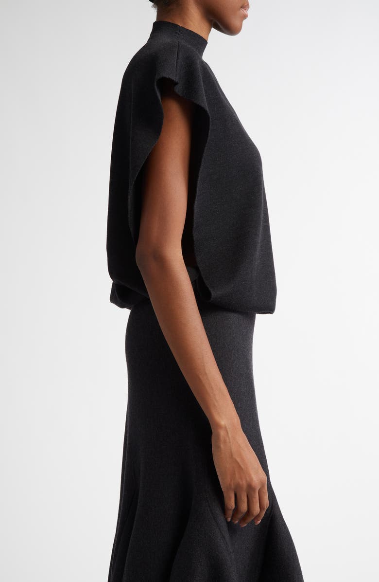 Alaïa Square Cap Sleeve Funnel Neck Wool Bodysuit, Alternate, color, 