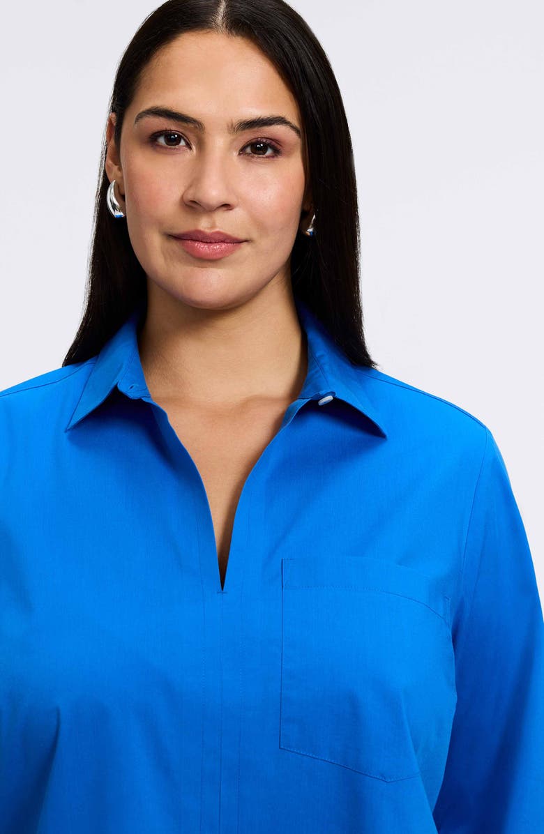 Foxcroft Bella Solid Popover Top, Alternate, color, Cobalt Blue