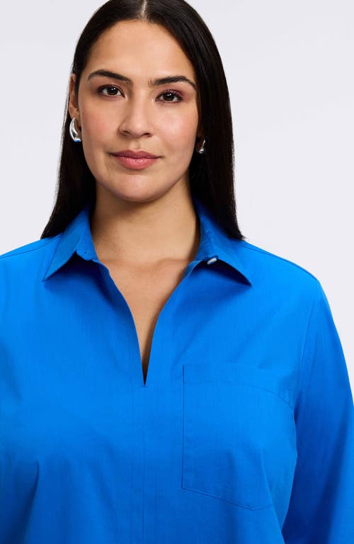 Foxcroft Bella Solid Popover Top In Cobalt Blue