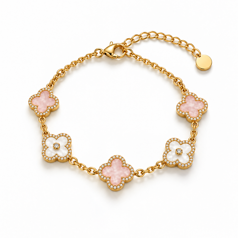 Pink & White Crystal Clover Bracelet