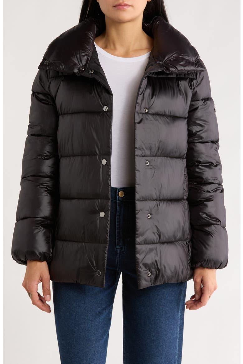 Water Resistant Snap Front Puffer Jacket, Alternate, color, BLACK