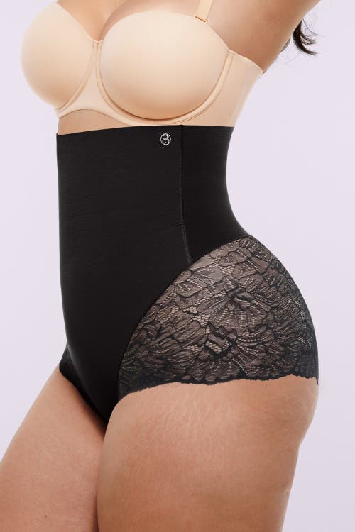 Shapellx Mesh Smooth High-waisted Sheer Lace Brief In Black