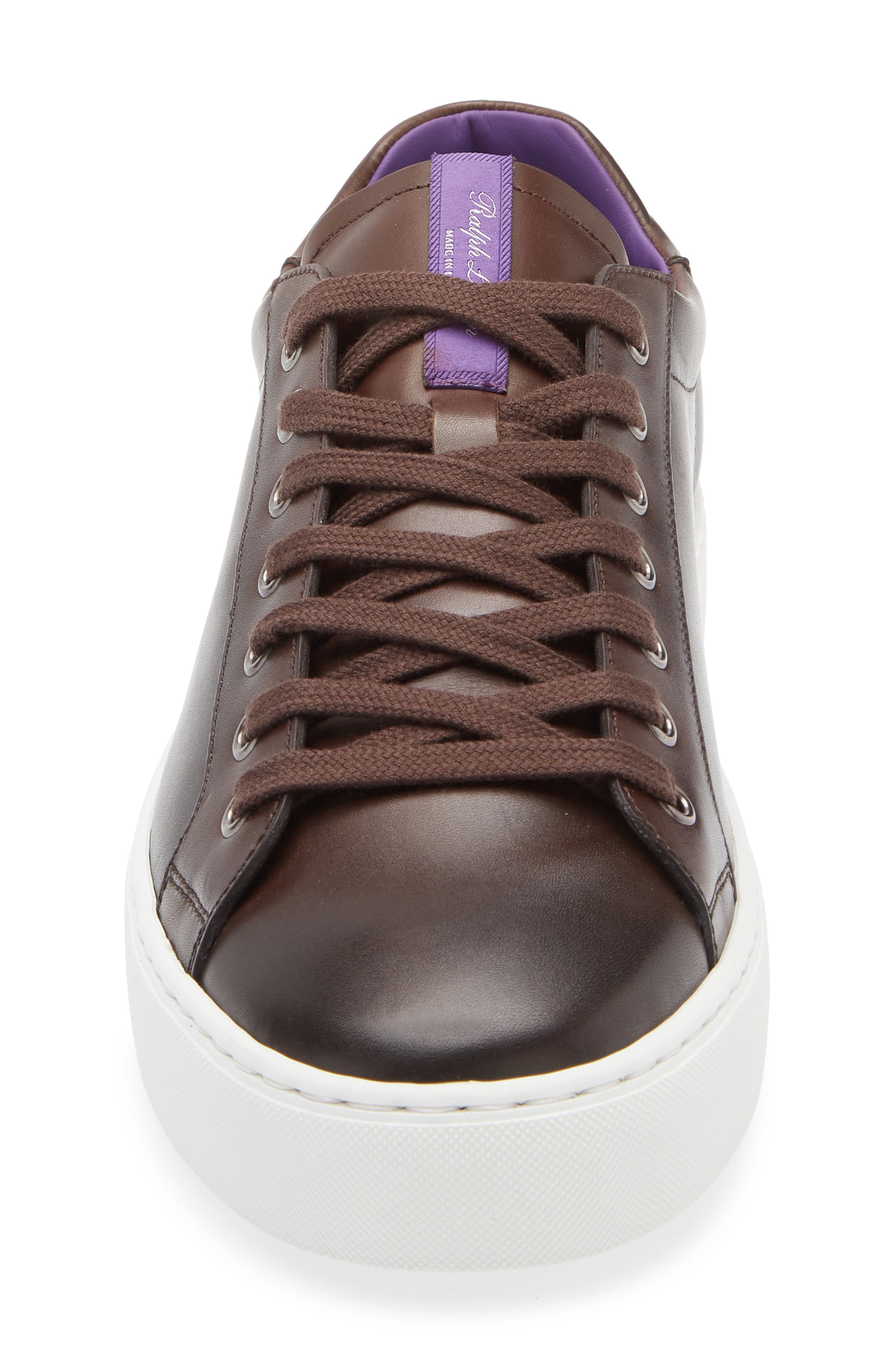 Ralph Lauren Purple Label Severn Calfskin Leather Sneaker, Alternate, color, Luggage Brown