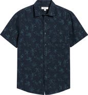 Nordstrom Leaf Print Short Sleeve Linen Button-Up Shirt