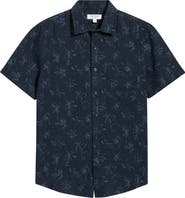 Nordstrom Leaf Print Short Sleeve Linen Button-Up Shirt
