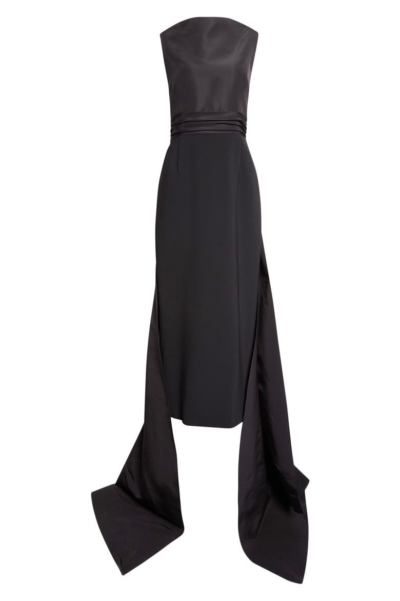 Back Bow Silk Faille & Viscose Column Dress, Alternate, color, BLACK