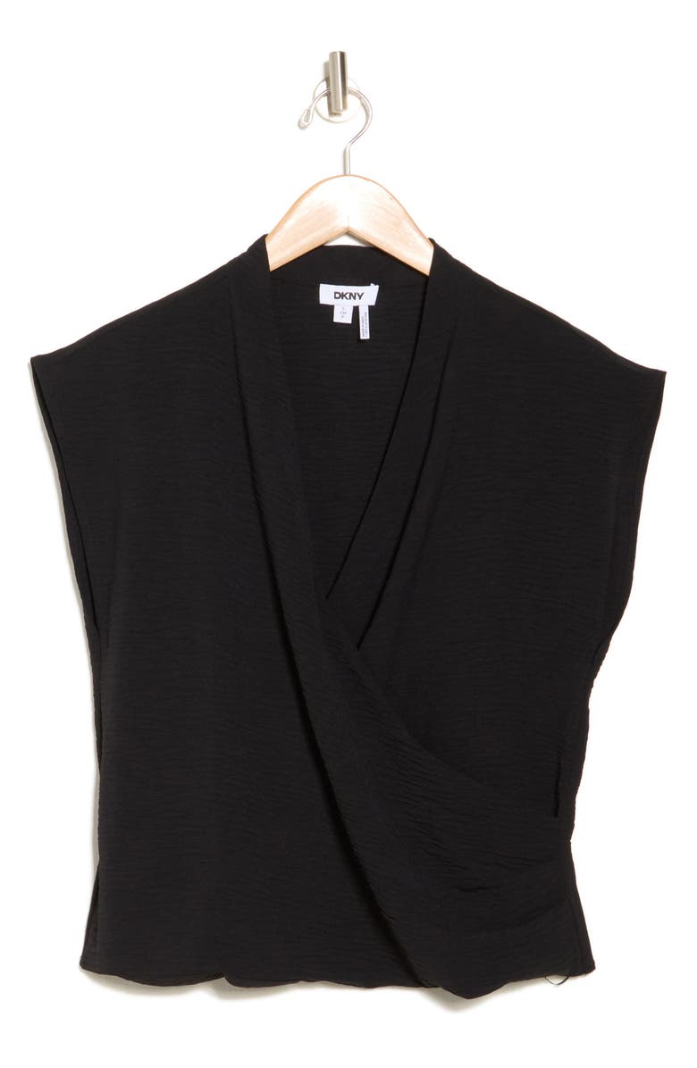 DKNY Cap Sleeve Crepe Wrap Top, Alternate, color, 