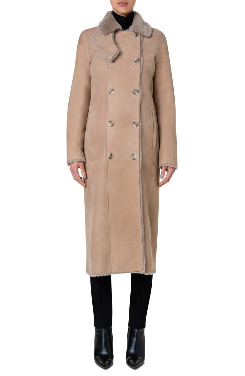 Akris punto Double Breasted Genuine Shearling Leather Coat, Main, color, 033 Malt