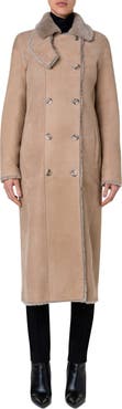 Akris punto Double Breasted Genuine Shearling Leather Coat