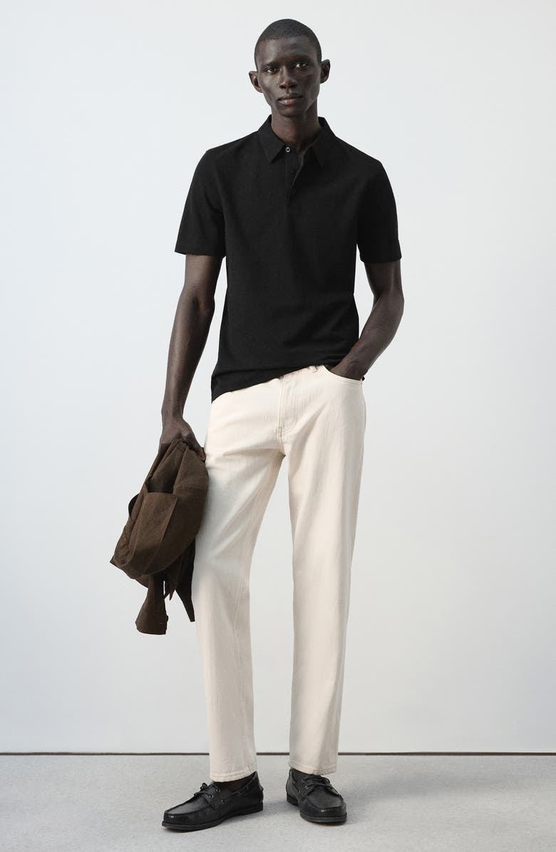 MANGO Slim Fit Stretch Cotton Blend Piqué Polo, Alternate, color, Black