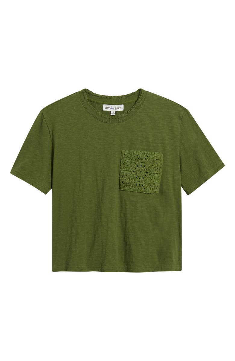 CITY BLUES Crochet Pocket T-Shirt, Alternate, color, Pine