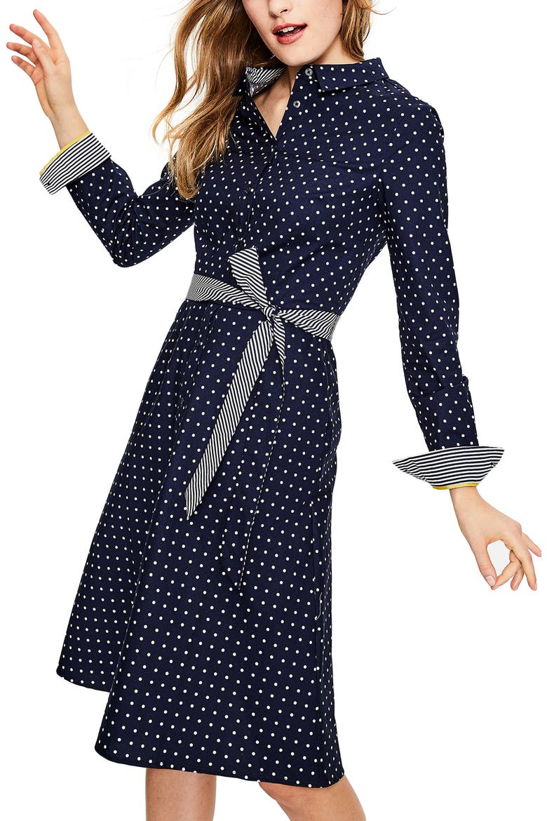 Posy Polka Dot Shirtdress, Alternate, color, NAVY SPOT