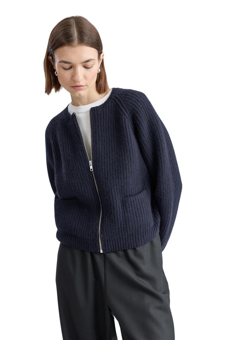 Knit Zip Up Cardigan, Alternate, color, Navy