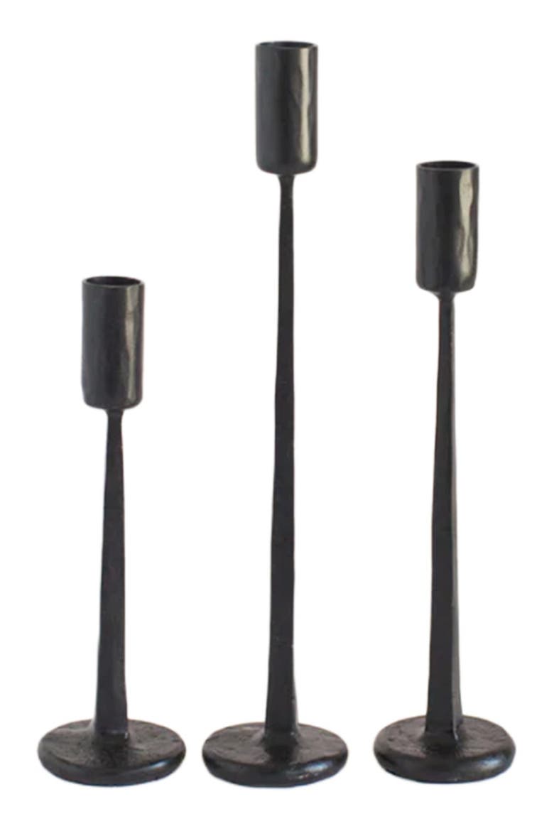 Dante Hand-Forged Iron Candle Stands - Set of 3, Main, color, Black
