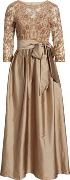 Pisarro Nights Beaded Illusion Neck Taffeta Cocktail Dress